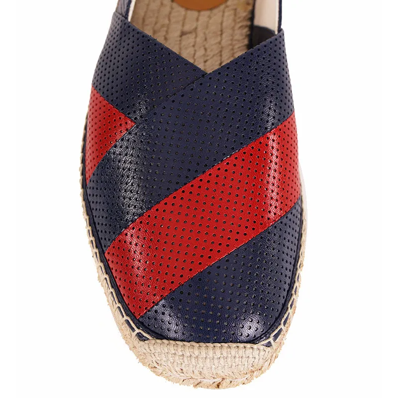 8.5G US 9 NEW $615 GUCCI Men's Blue Red PERFORATED LEATHER Flats ESPADRILLES NIB