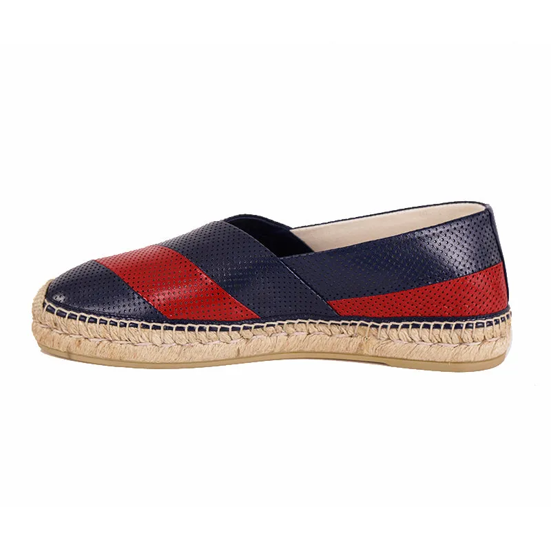 8.5G US 9 NEW $615 GUCCI Men's Blue Red PERFORATED LEATHER Flats ESPADRILLES NIB