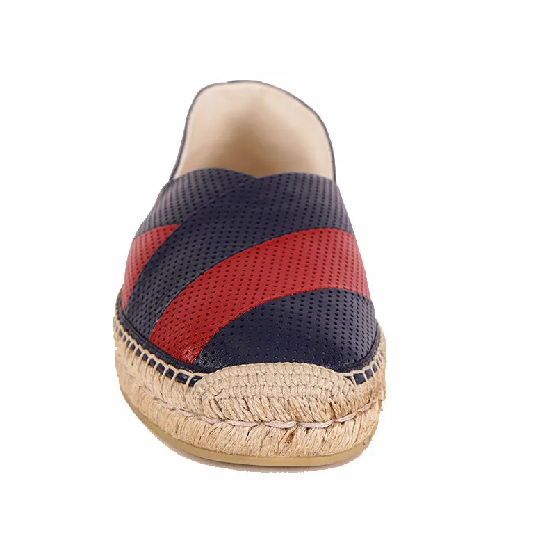 8.5G US 9 NEW $615 GUCCI Men's Blue Red PERFORATED LEATHER Flats ESPADRILLES NIB