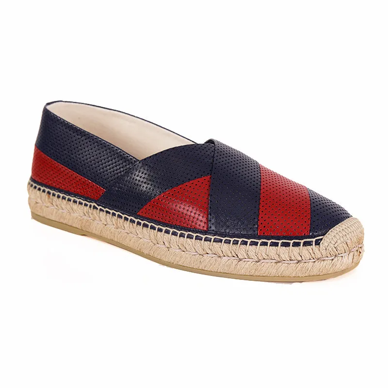 8.5G US 9 NEW $615 GUCCI Men's Blue Red PERFORATED LEATHER Flats ESPADRILLES NIB