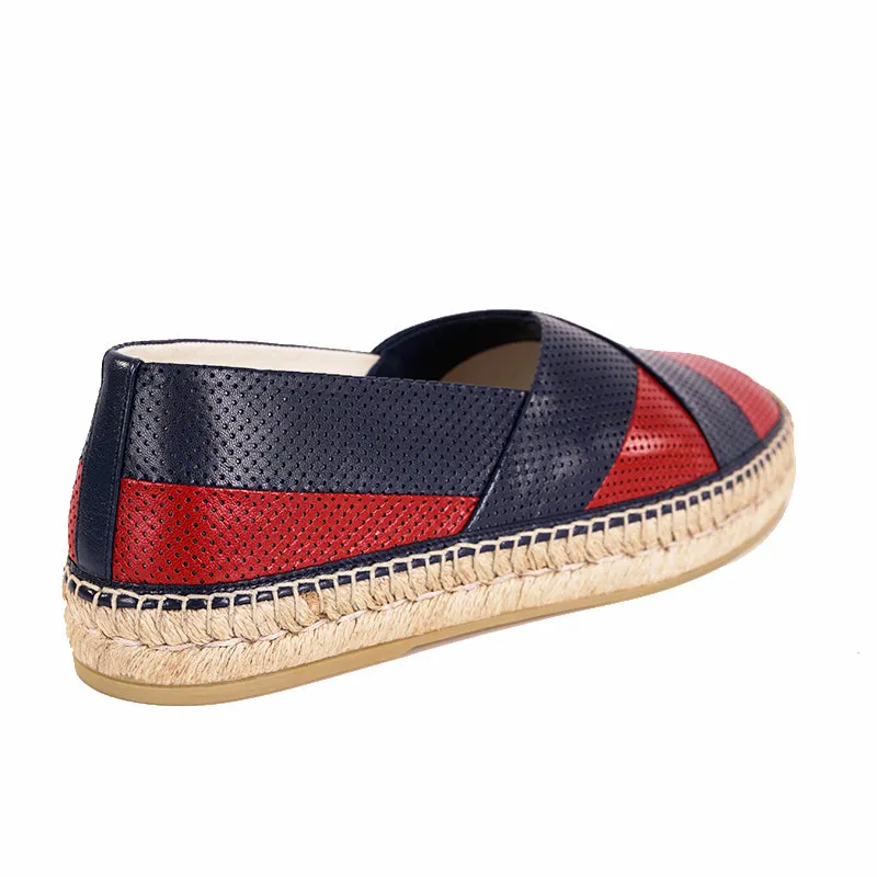 8.5G US 9 NEW $615 GUCCI Men's Blue Red PERFORATED LEATHER Flats ESPADRILLES NIB