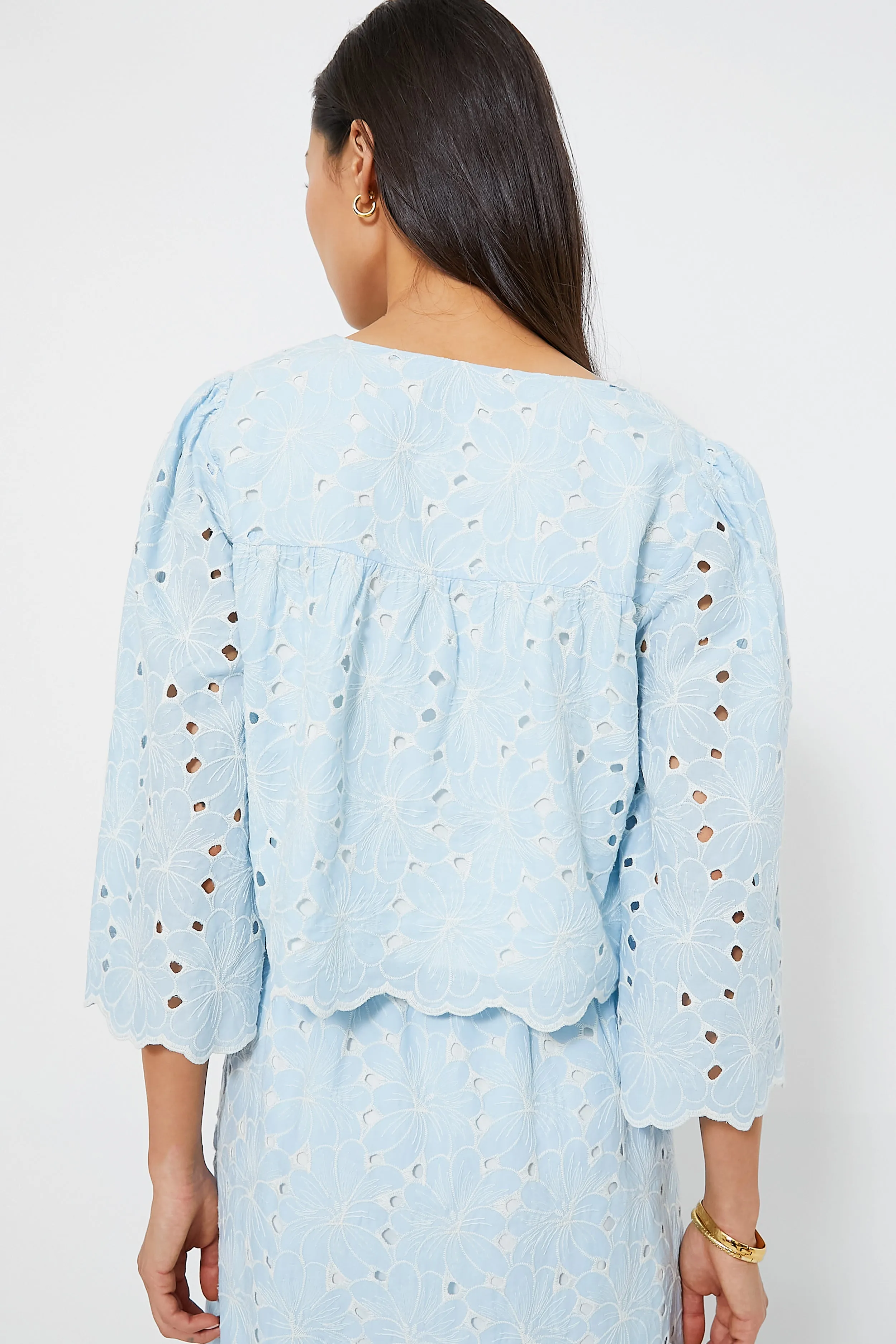 Airy Blue Eyelet Daniella Top