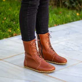 Barefoot Leather Lace-up Tornado Brown Boots for Women