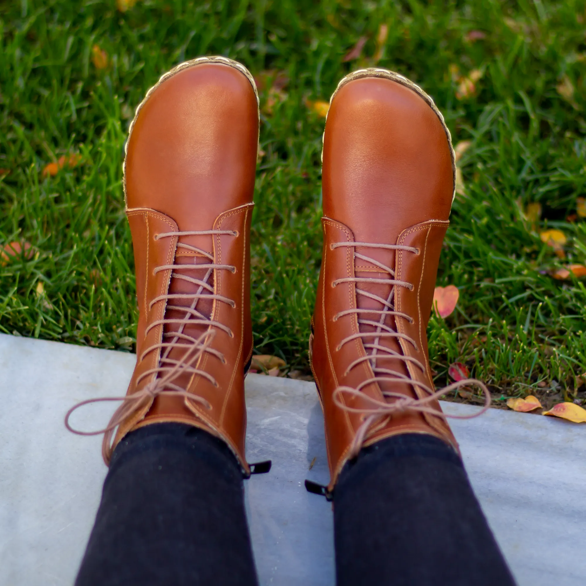 Barefoot Leather Lace-up Tornado Brown Boots for Women