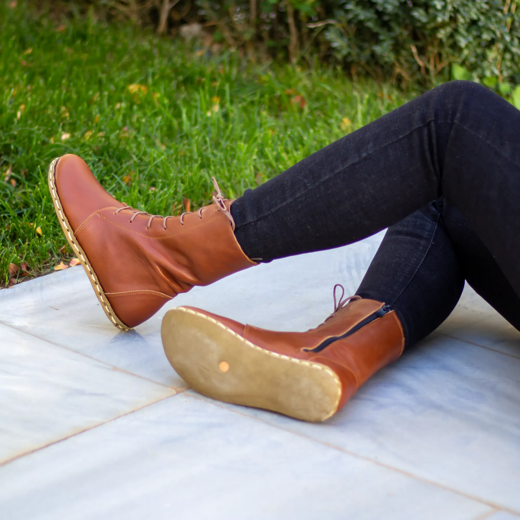 Barefoot Leather Lace-up Tornado Brown Boots for Women