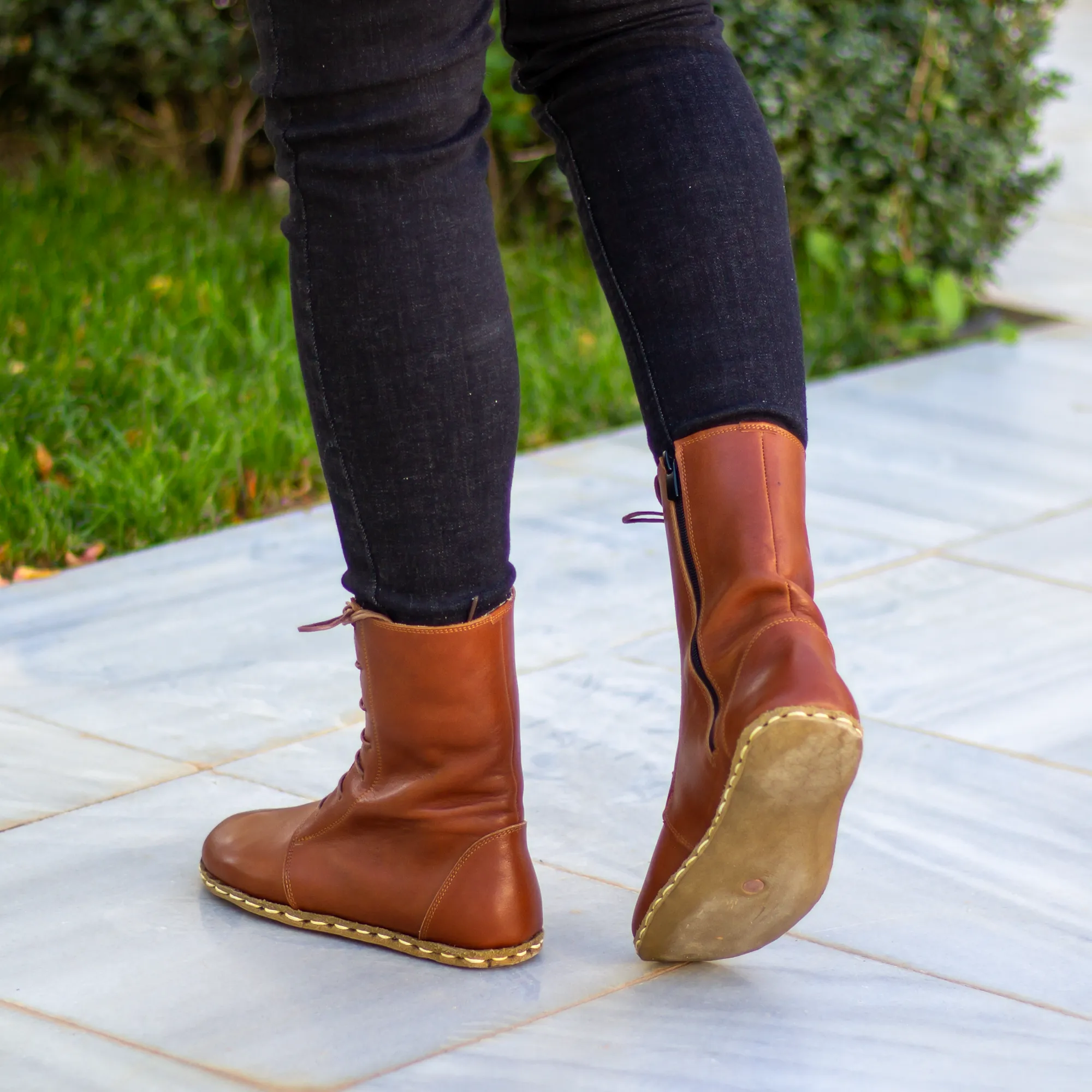 Barefoot Leather Lace-up Tornado Brown Boots for Women