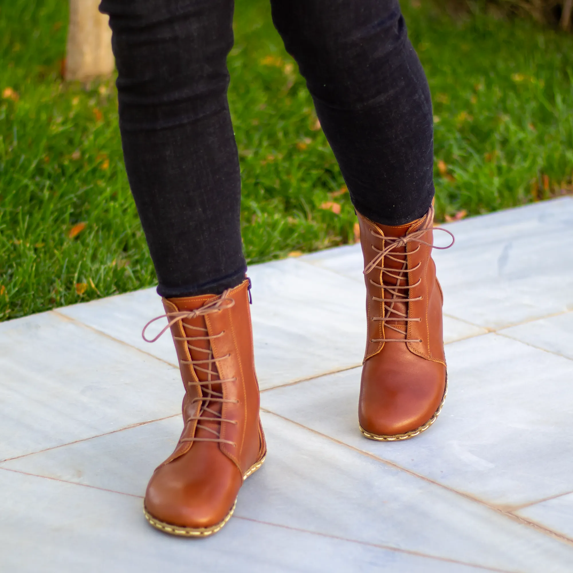 Barefoot Leather Lace-up Tornado Brown Boots for Women