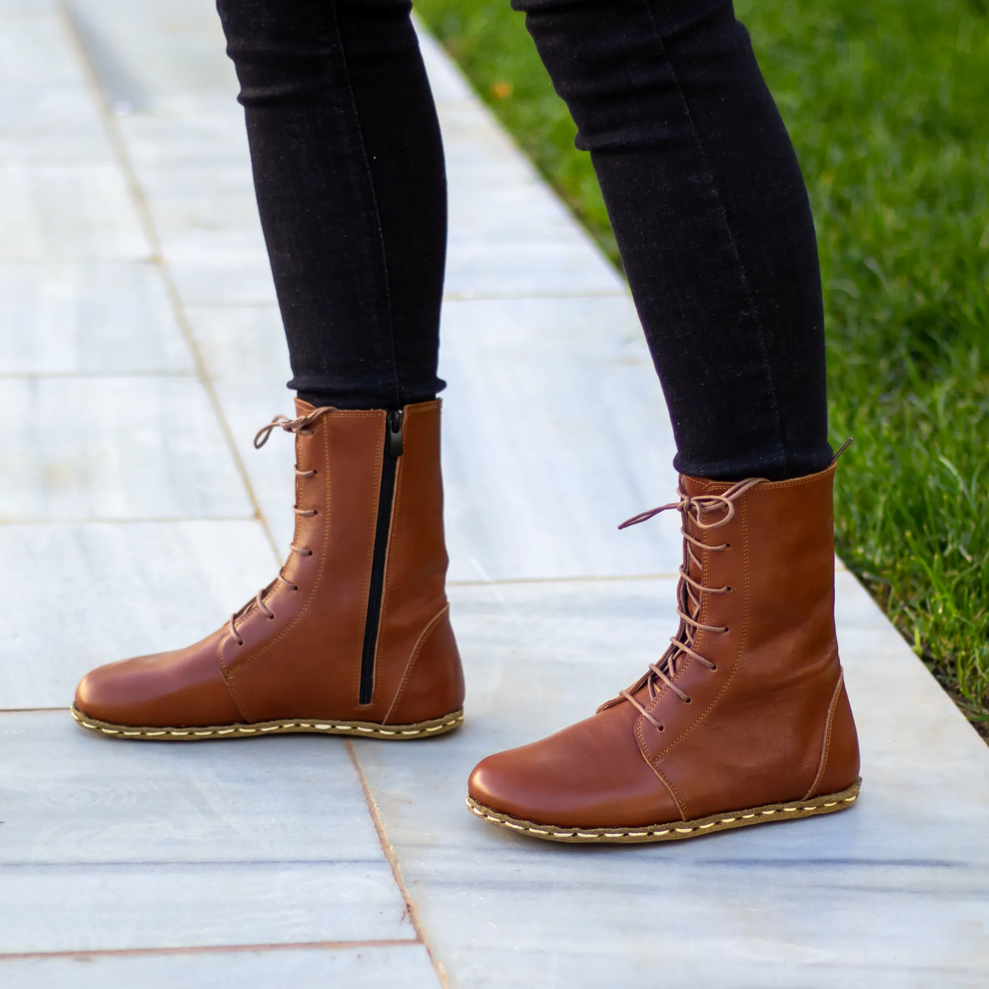 Barefoot Leather Lace-up Tornado Brown Boots for Women