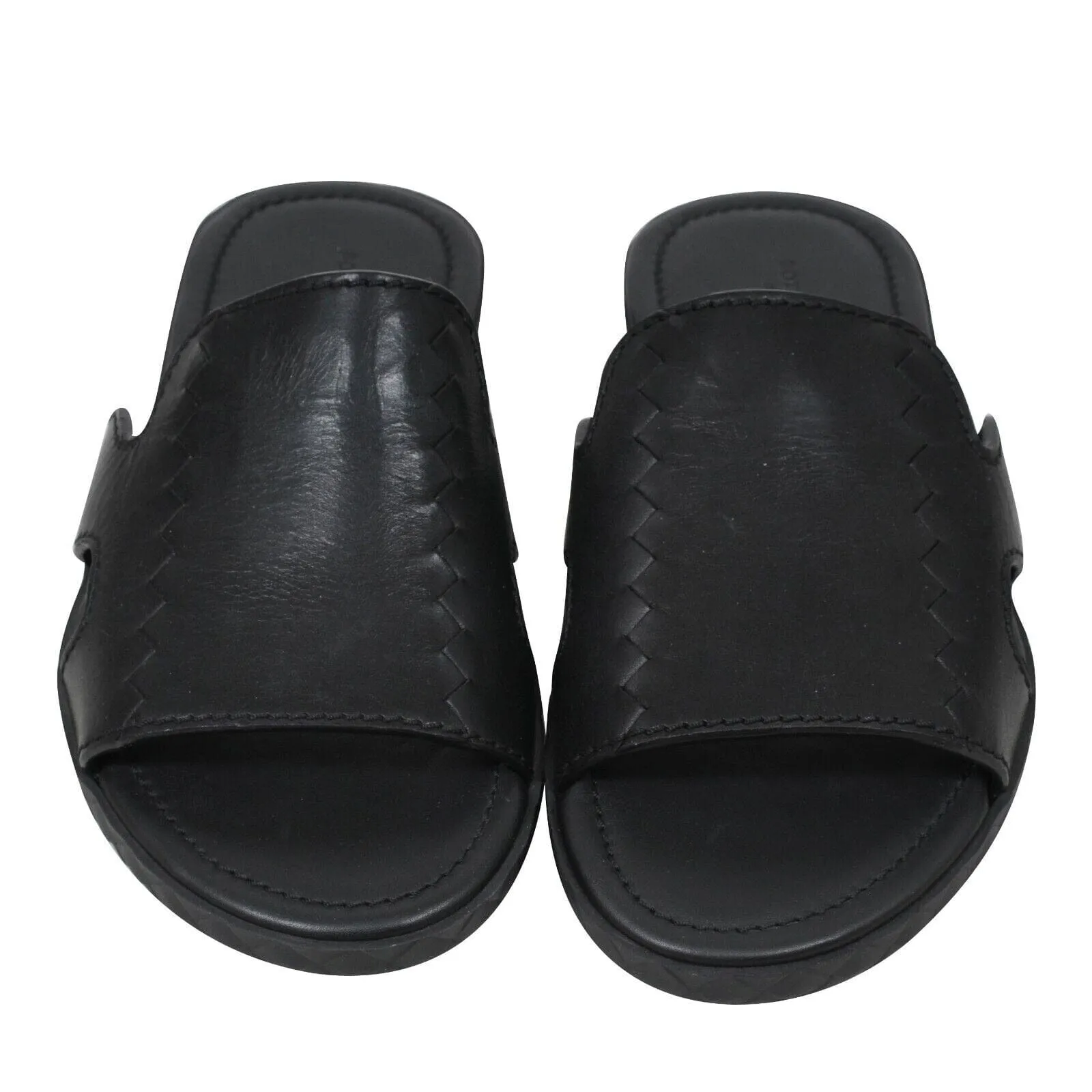 Black Leather Intrecciato Woven Sandals