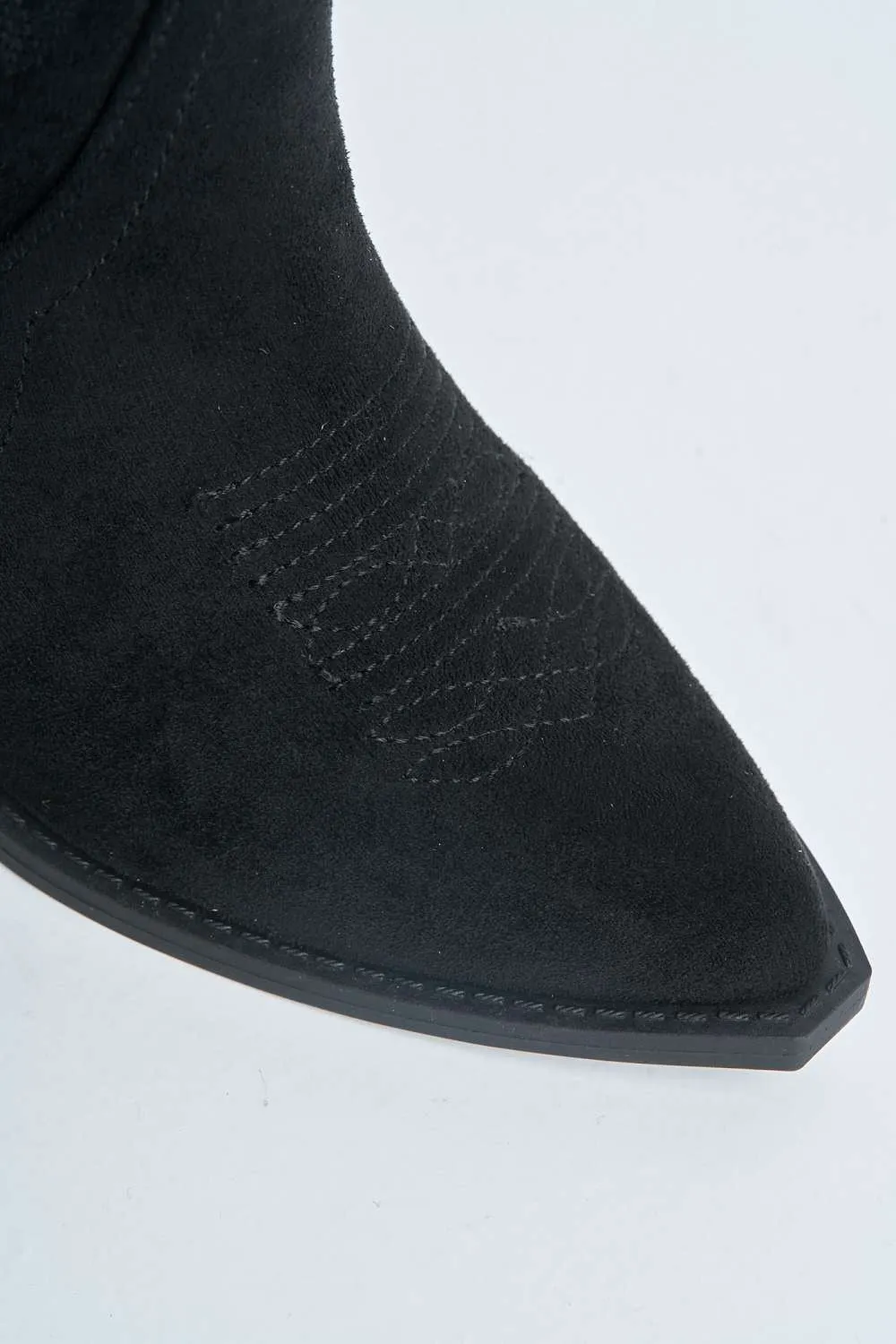 Bromley Detail Western Boots in Black Suede