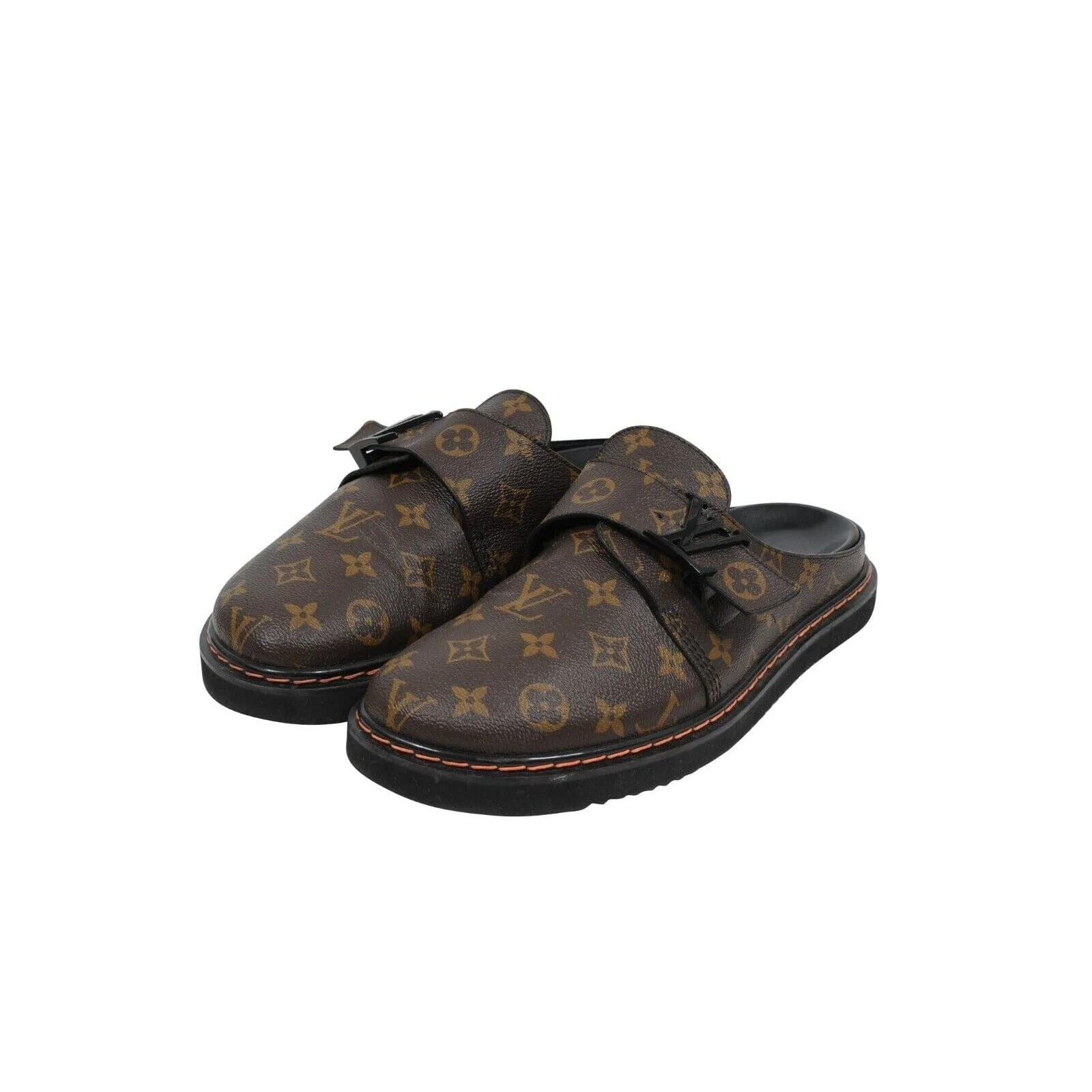 Brown Tan Logo Monogram Canvas LV Easy Mule Slippers