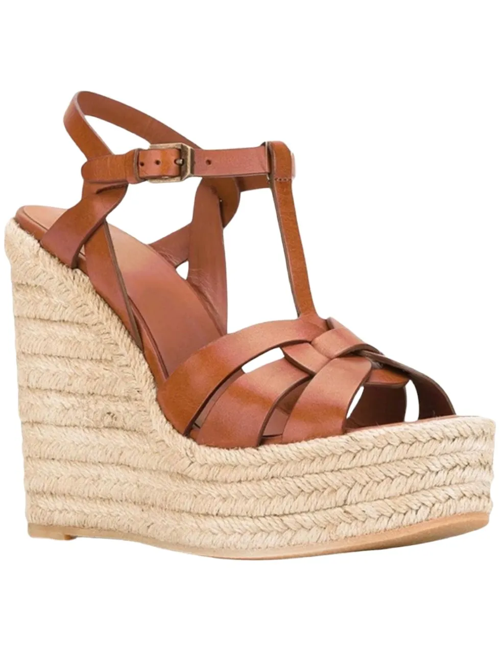 Brown wedge high heels sandals