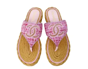 Chanel 2020 Light Purple & Pink Tweed & Mesh Thong Sandals