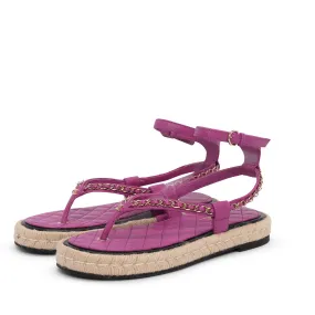 Chanel Purple Chain Espadrille Thong Sandals 40