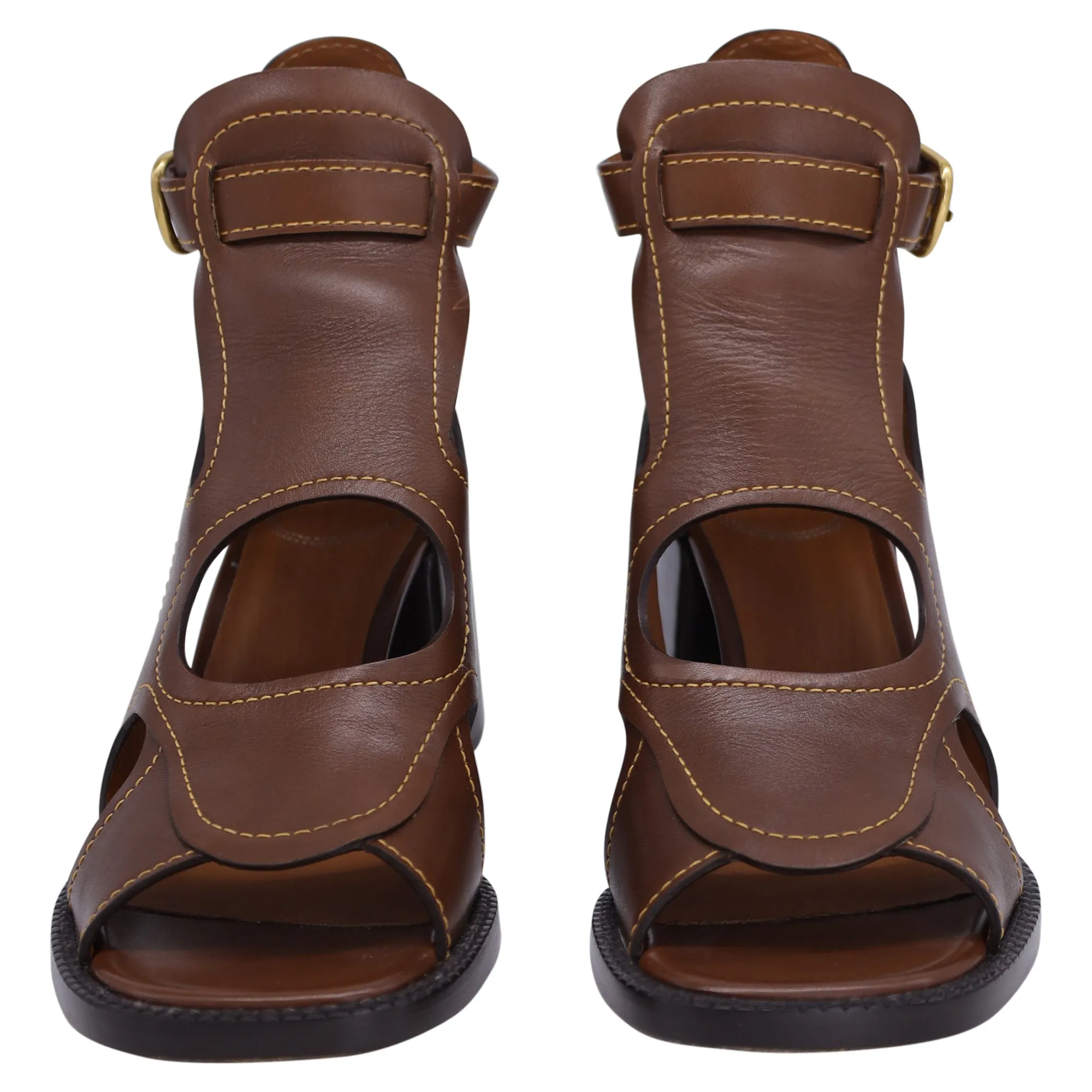 Chloé  Gaile Cut-Out Sandals in Brown Leather