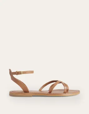 Easy Flat Sandals-Tan Leather