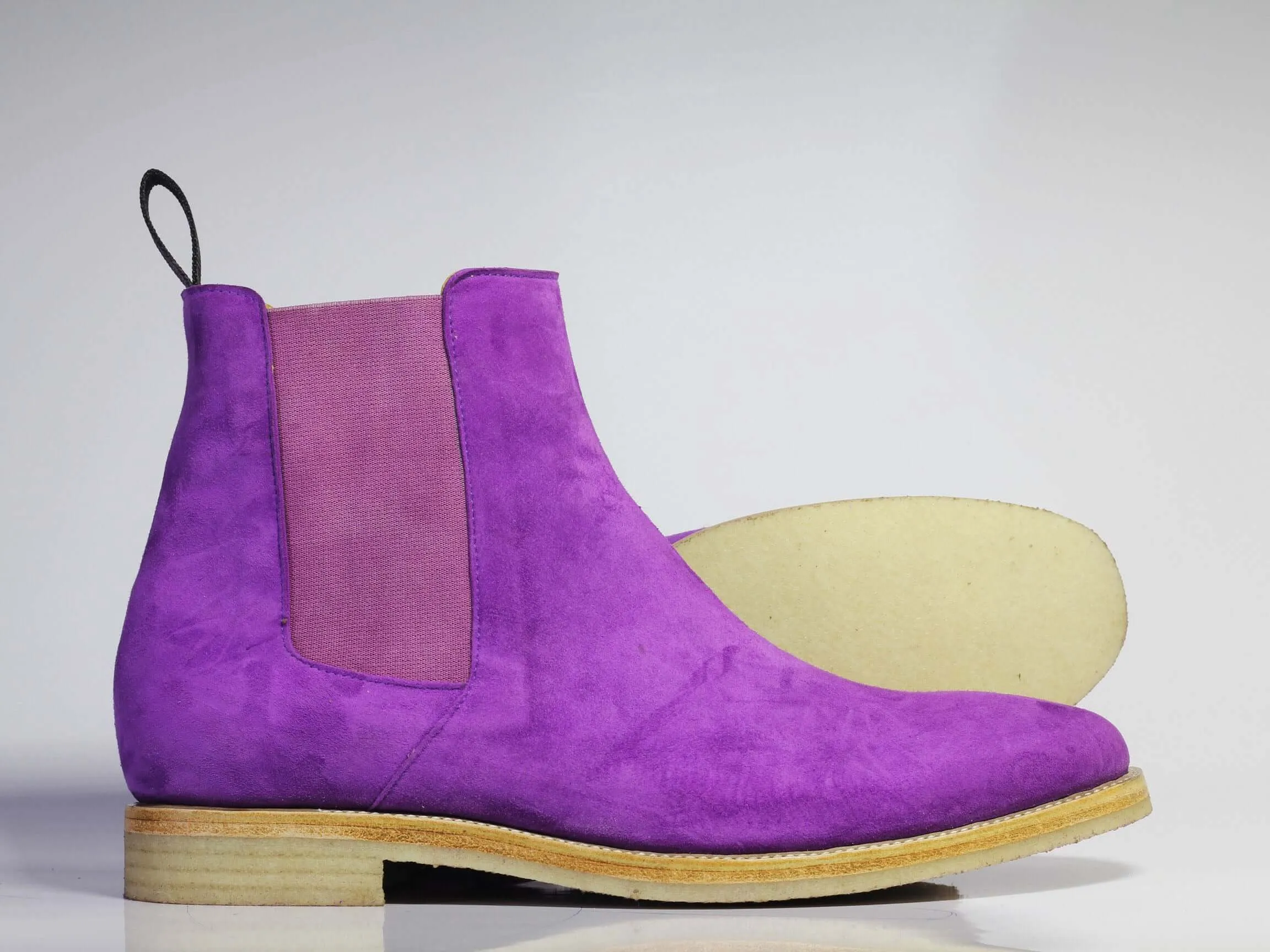 Handmade Men's Purple Ankle High Chelsea Suede Boots, Men Dress Stylish Boots