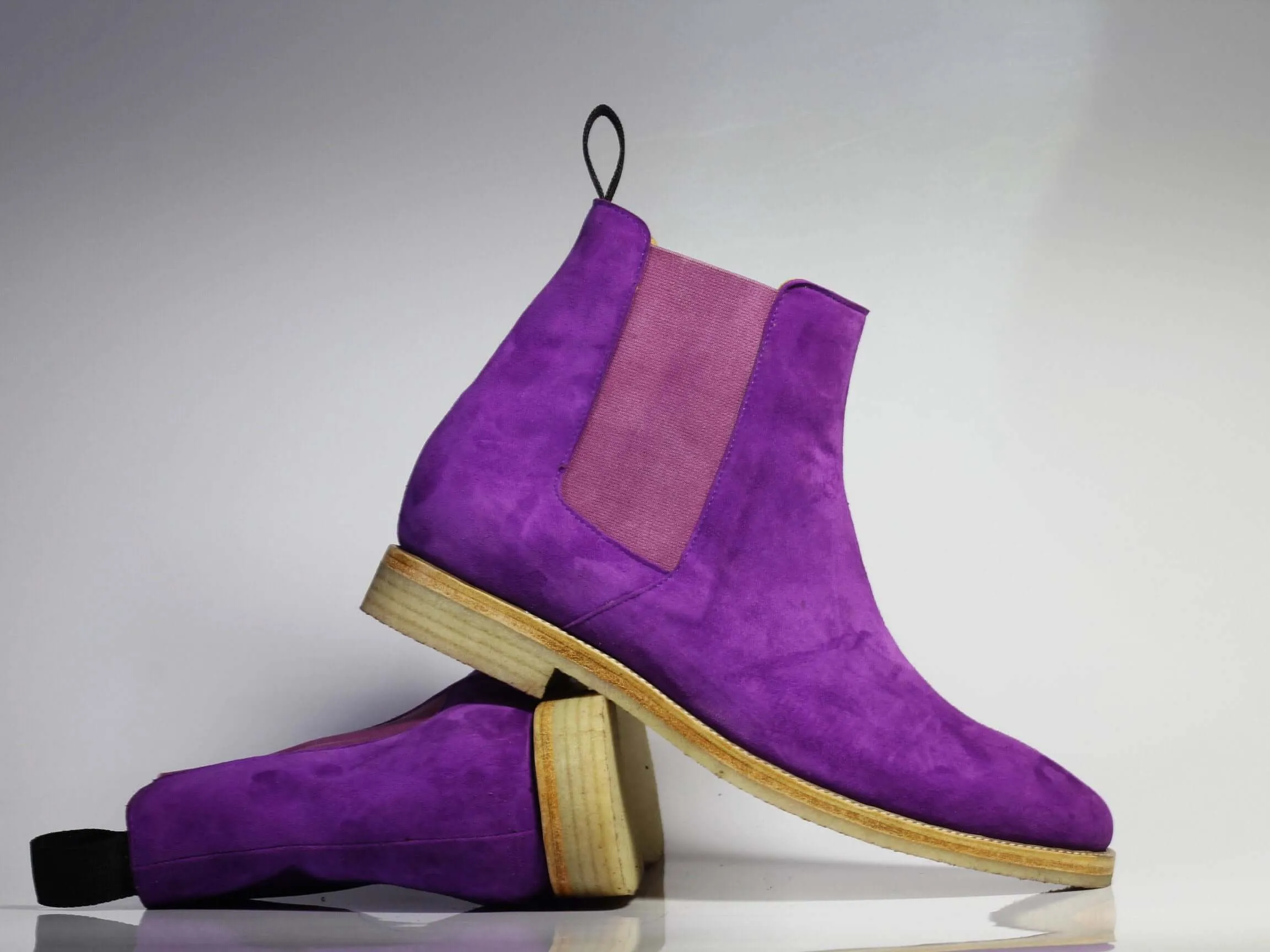 Handmade Men's Purple Ankle High Chelsea Suede Boots, Men Dress Stylish Boots