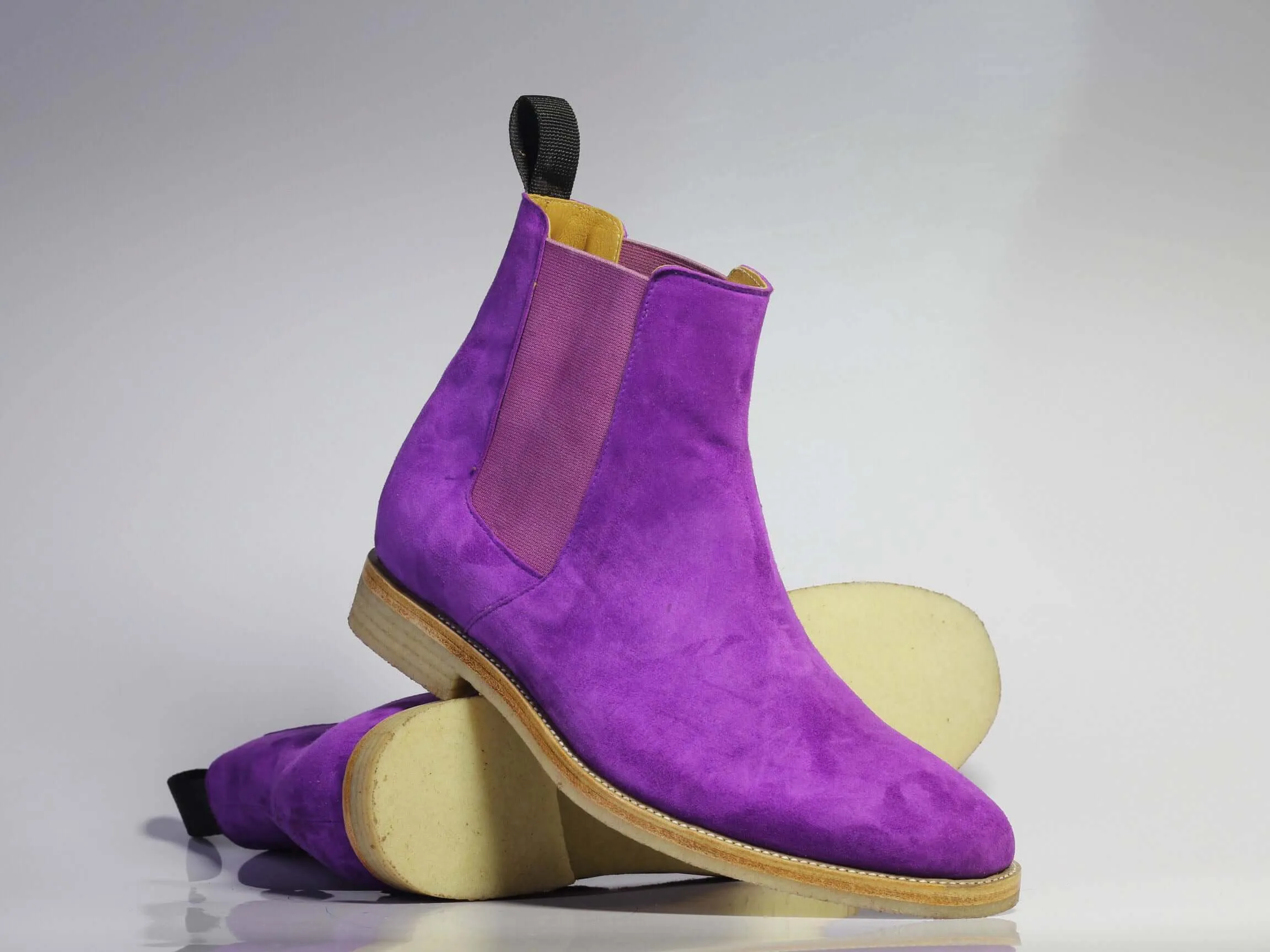 Handmade Men's Purple Ankle High Chelsea Suede Boots, Men Dress Stylish Boots