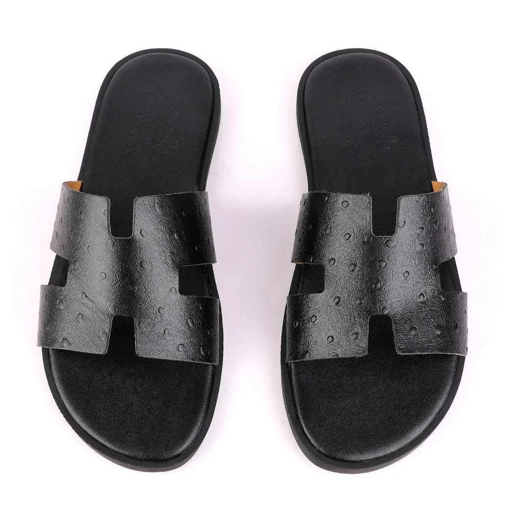 Hermes Paris Black Croc Skin Leather Slippers.