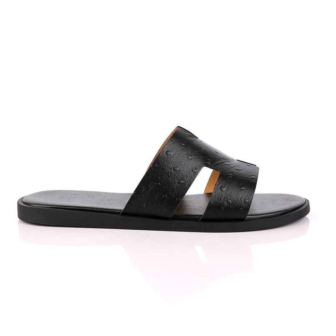 Hermes Paris Black Croc Skin Leather Slippers.