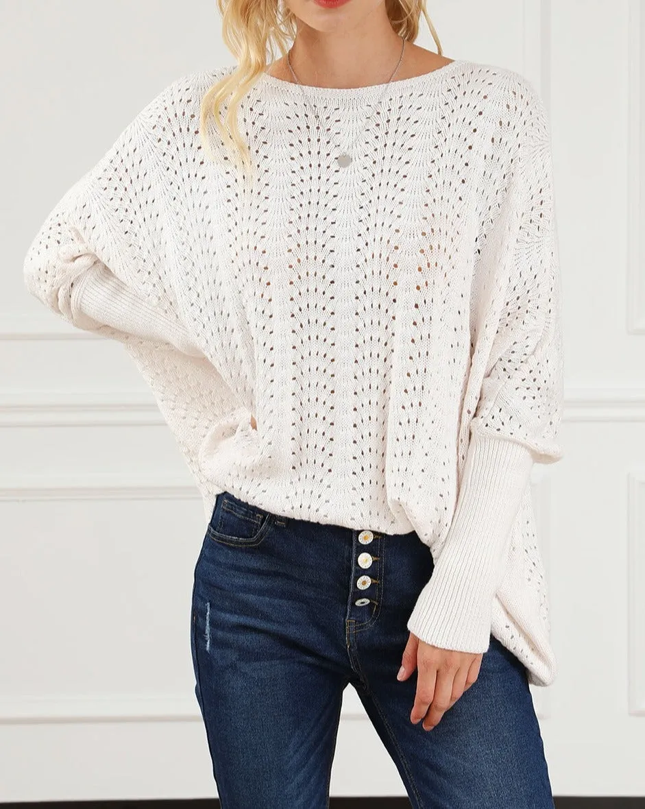 Hollowed Pointelle Dolman Sleeve Sweater