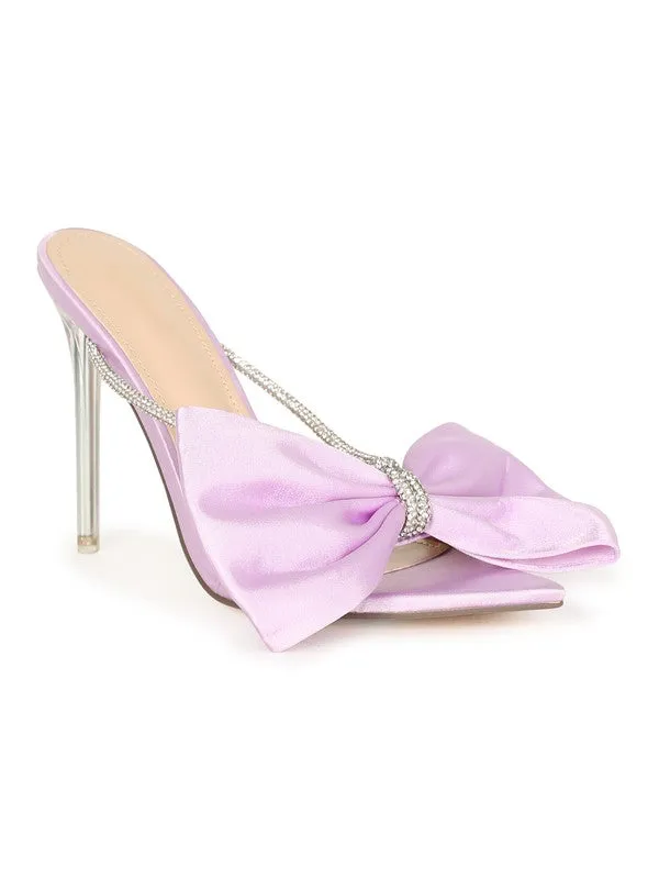 Light Purple Bow Rhinestone Stiletto Sandals