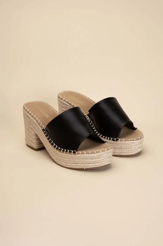 LOCK-1 Espadrille Mule Heels in Black