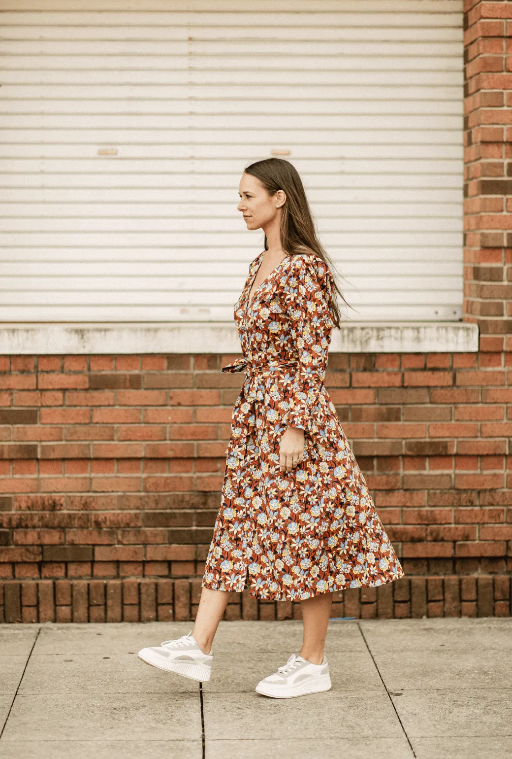 Long Sleeve Day Gown - MIDI - Bronze Floral