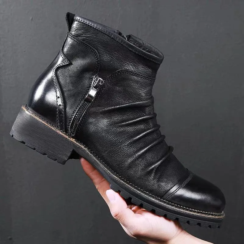 Men's Autumn Leather Breathable Ankle Boots | Plus Size