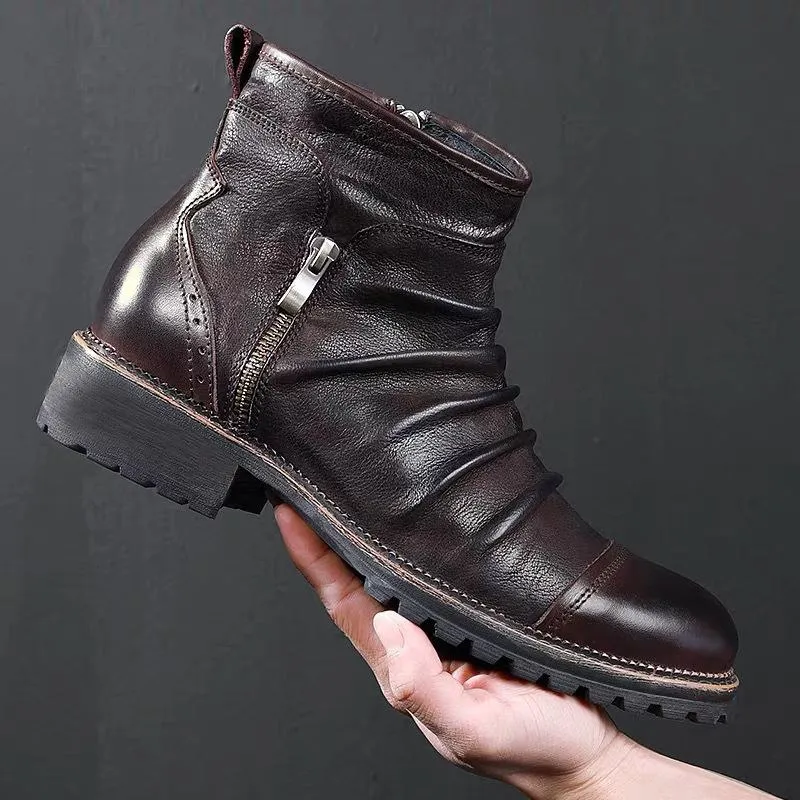 Men's Autumn Leather Breathable Ankle Boots | Plus Size