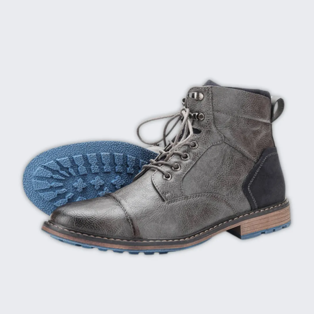 Men's Grey Leather Boots - Stylish Non-Slip Comfort Footwear