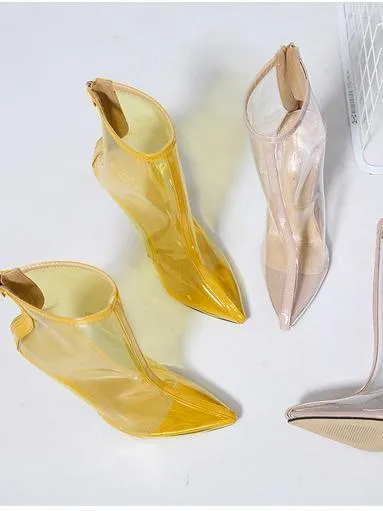 New Sharp Transparent Stiletto Sexy Fashion Bare Ankle Boots