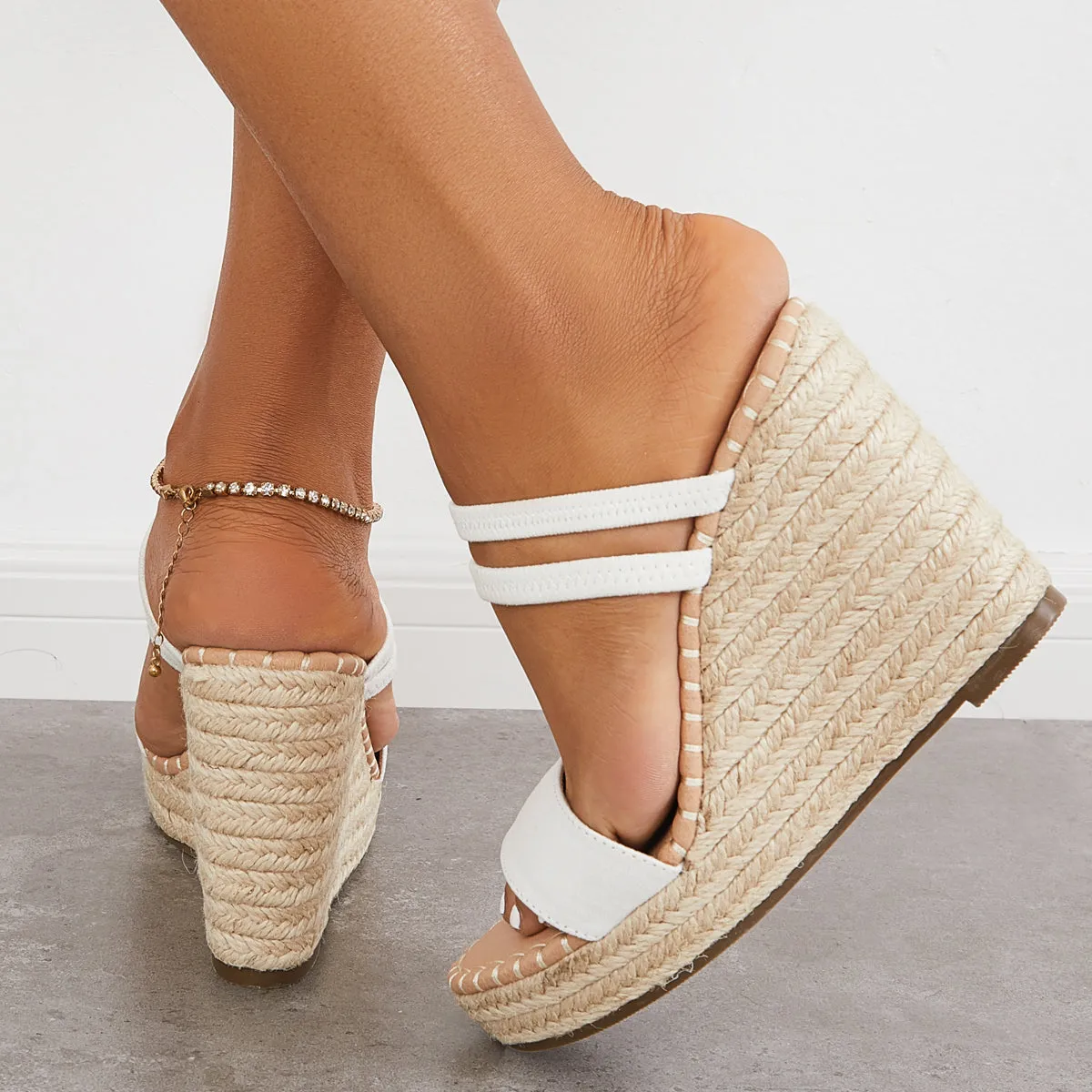 Open Toe Platform Espadrille Wedges Slip on Sandals