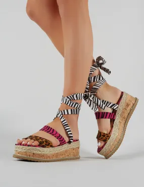 Presca Lace Up Sandals in Mixed Animal Print