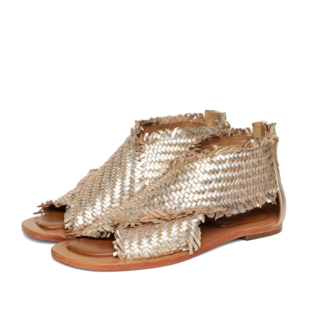 Saint Filomena Platin Woven Leather Sandals