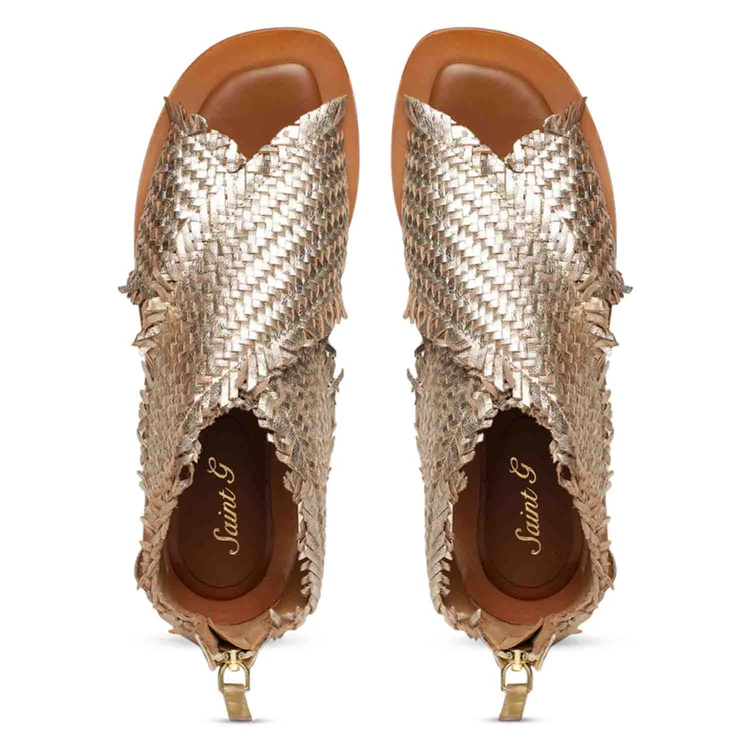 Saint Filomena Platin Woven Leather Sandals