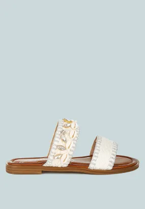 Shellfish Raffia Slip On Sandals