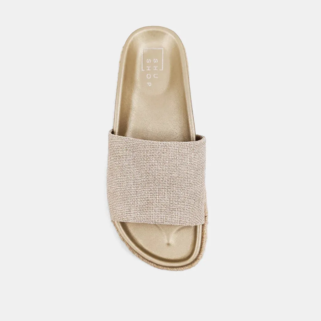 Shu Shop Crisanta Gold Woven Sandals