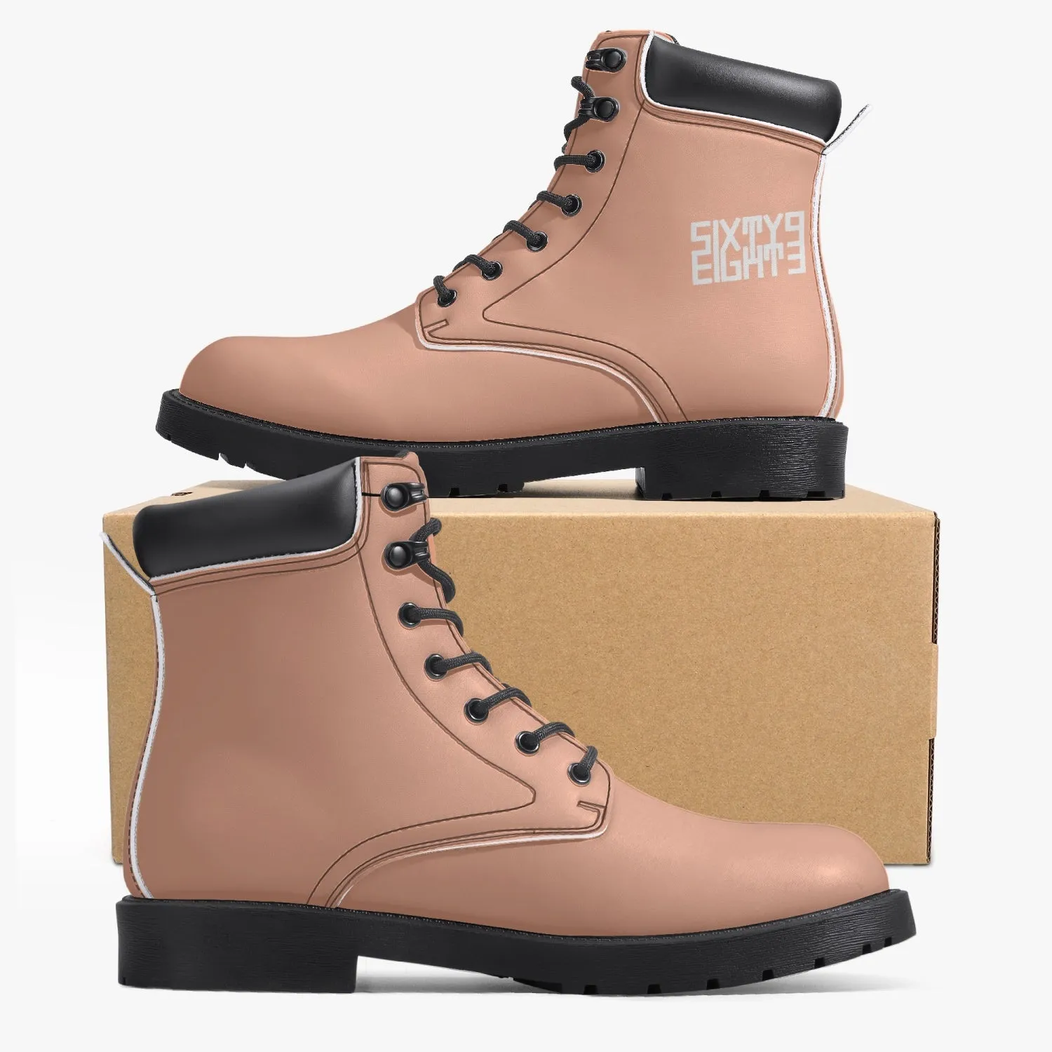 Sixty Eight 93 Logo White Peach Leather Boots