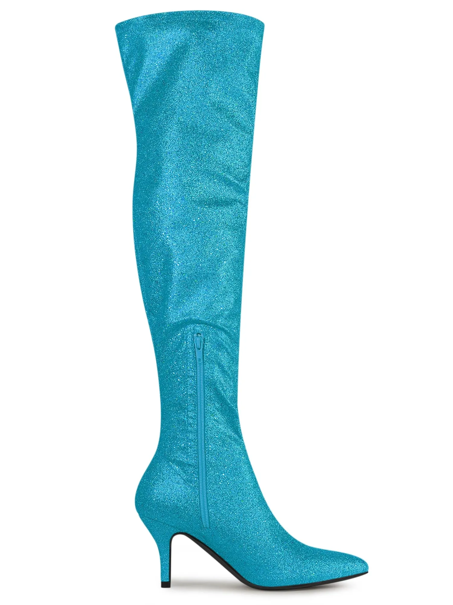 Sky Blue Stylish Glitter Over The Knee Boots