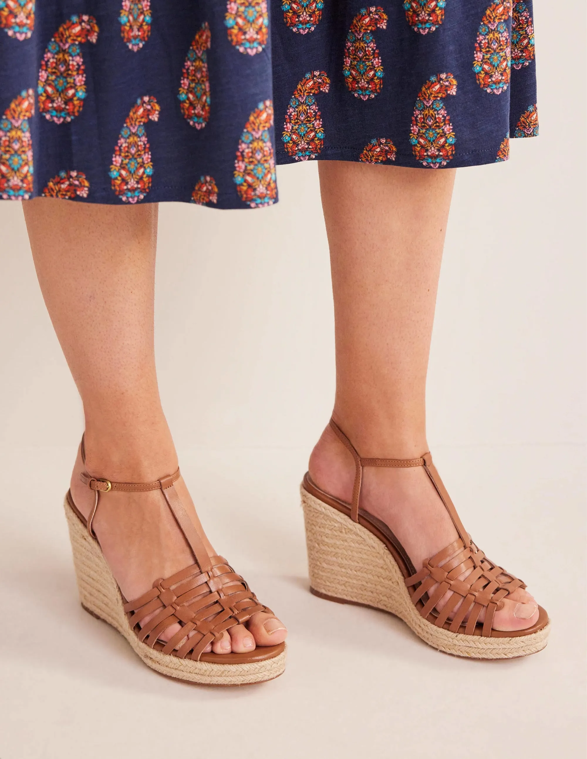 Strappy Espadrille Wedges-Tan