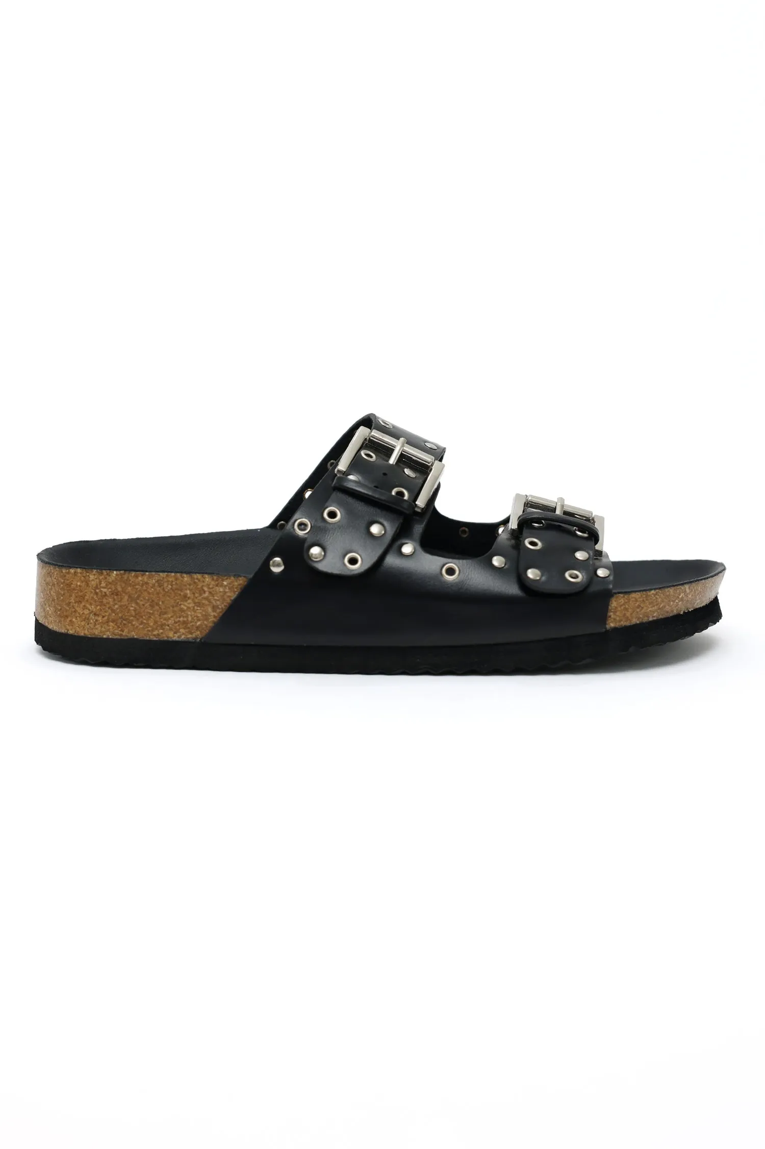 STUDDED DUAL BUCKLE SLIDES-BLACK