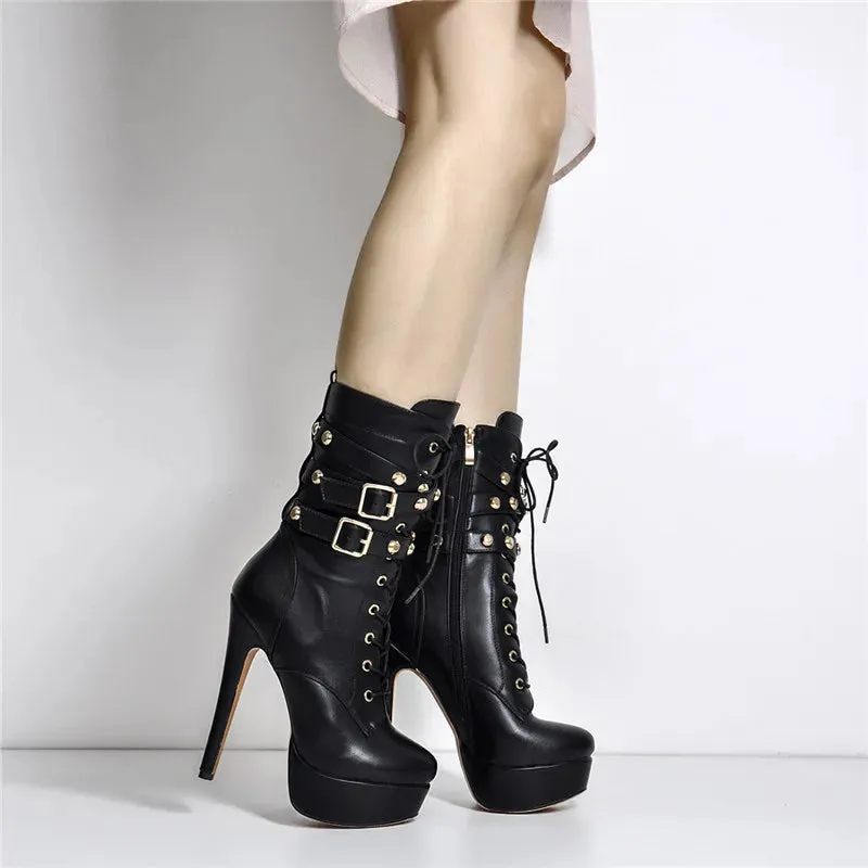 Stylish Lace-Up Stilettos Boots