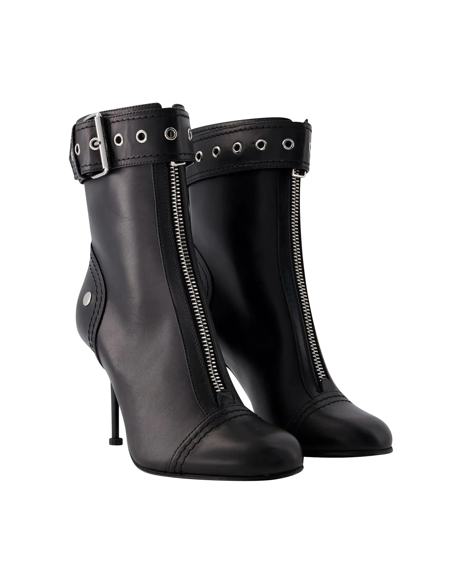 Stylish Leather High-Heeled Ankle Boots