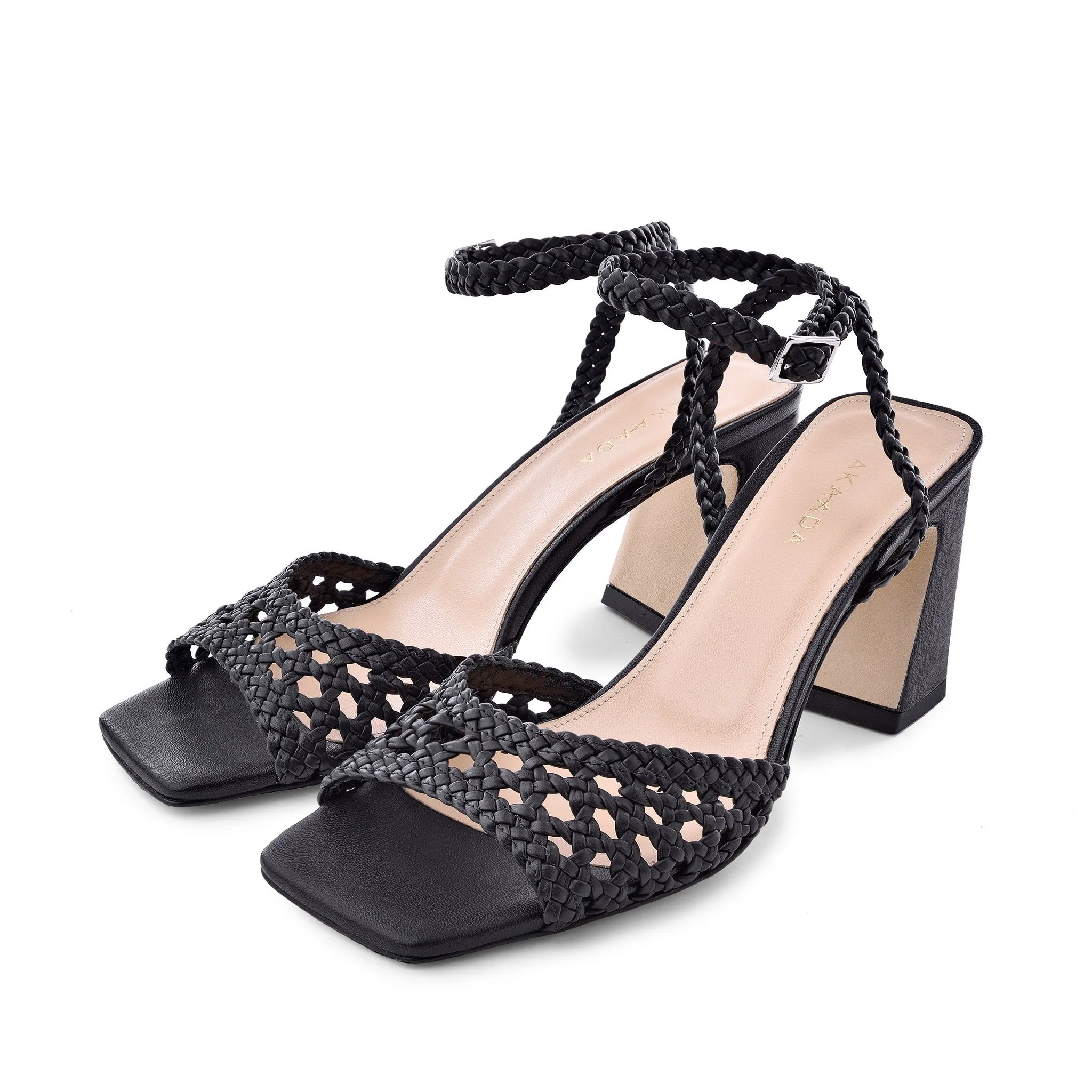 Tama Black Woven Leather Sandals