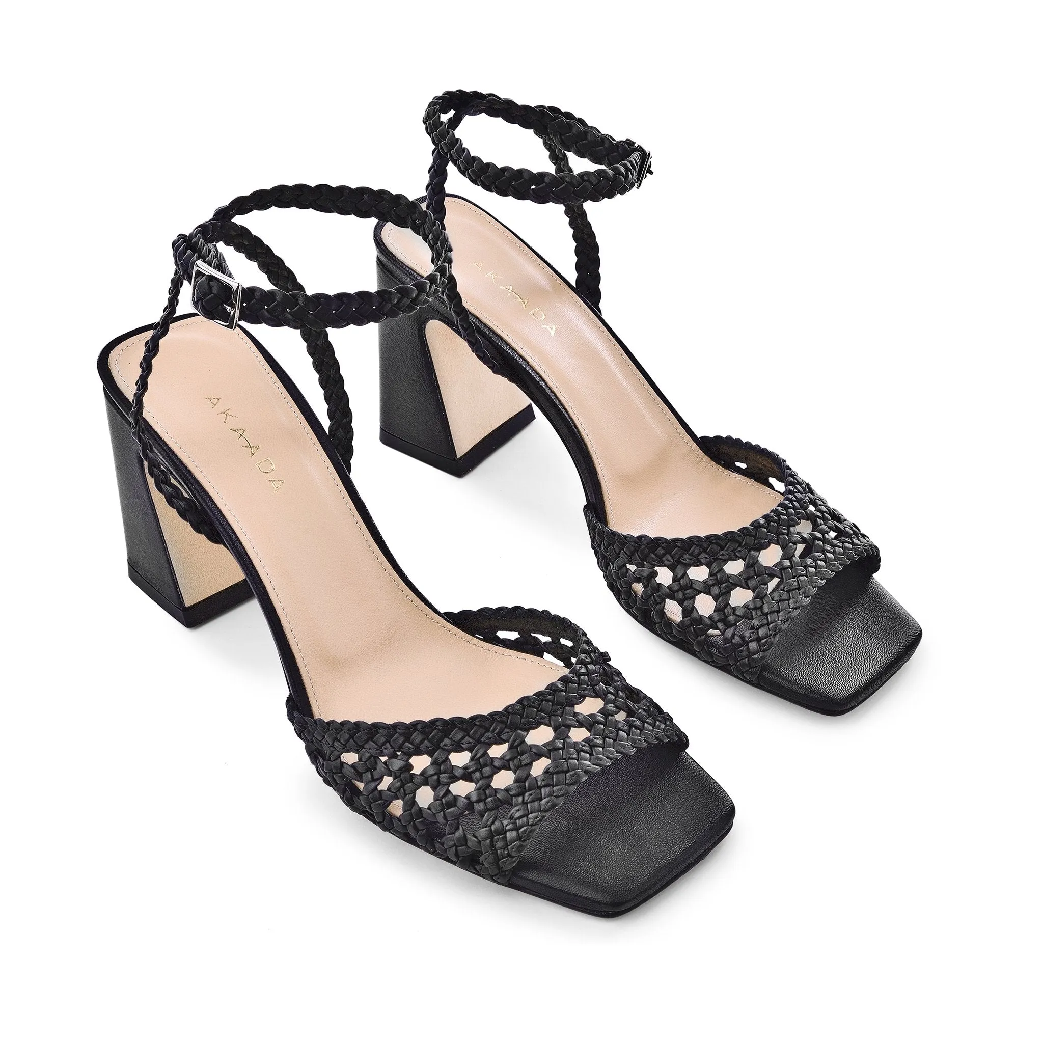 Tama Black Woven Leather Sandals