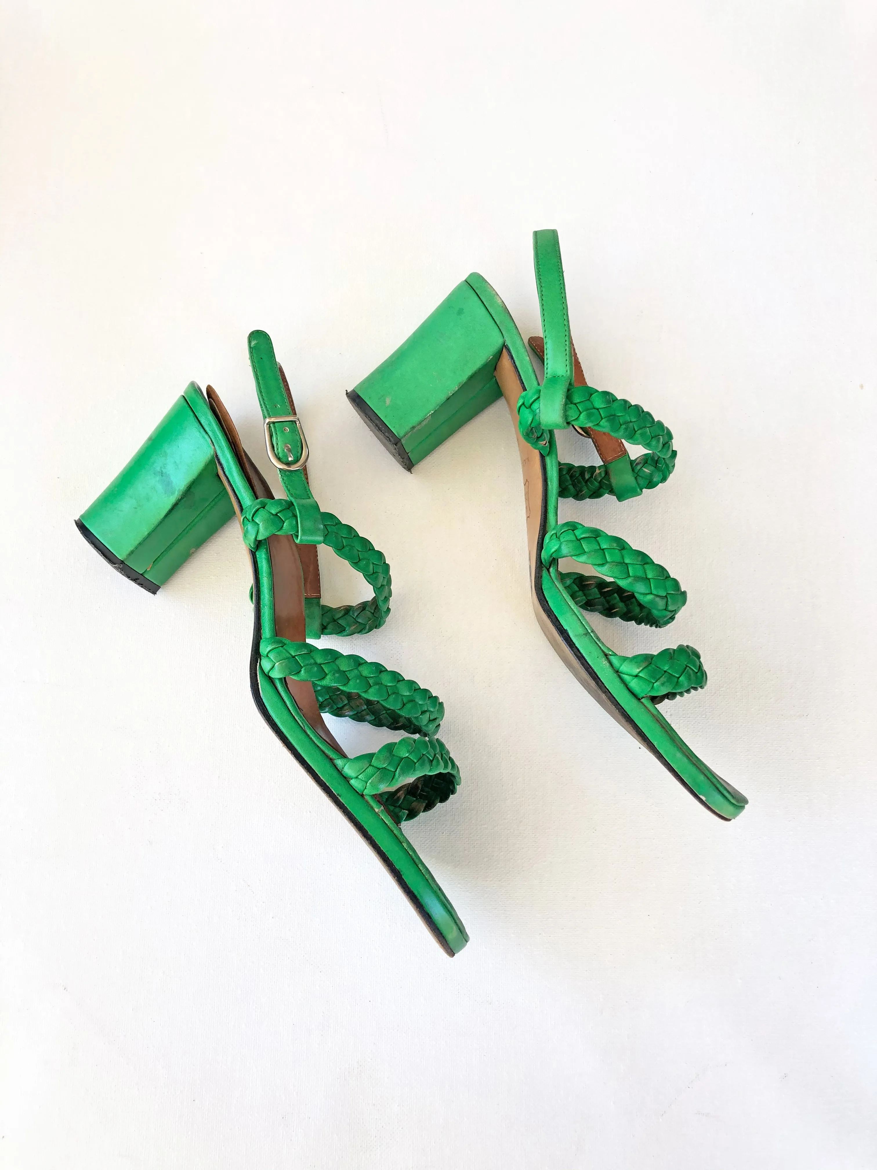 VINTAGE: Woven Leather Sandals - Green