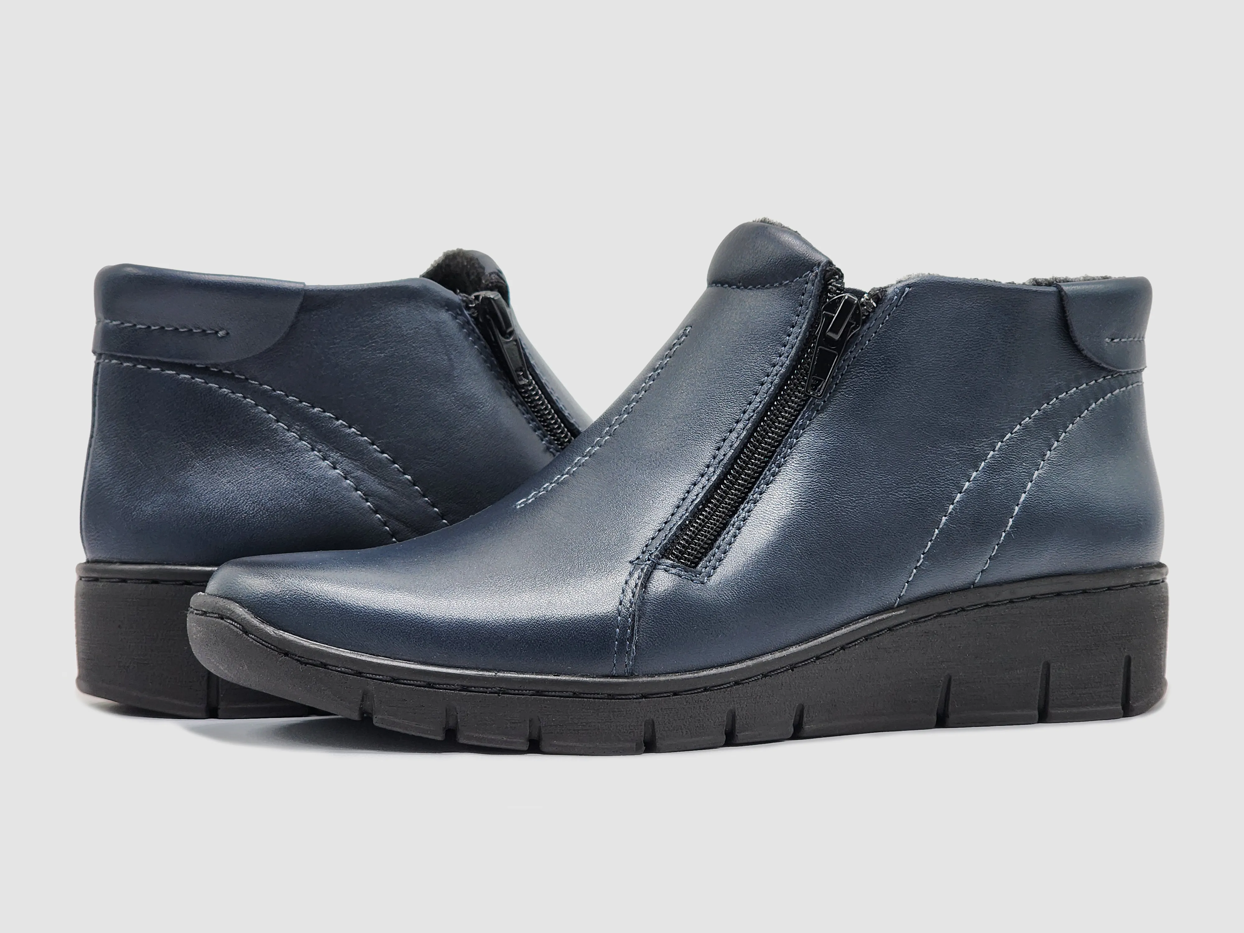 Women's Helios Dione Zip-Up Leather Boots - Navy