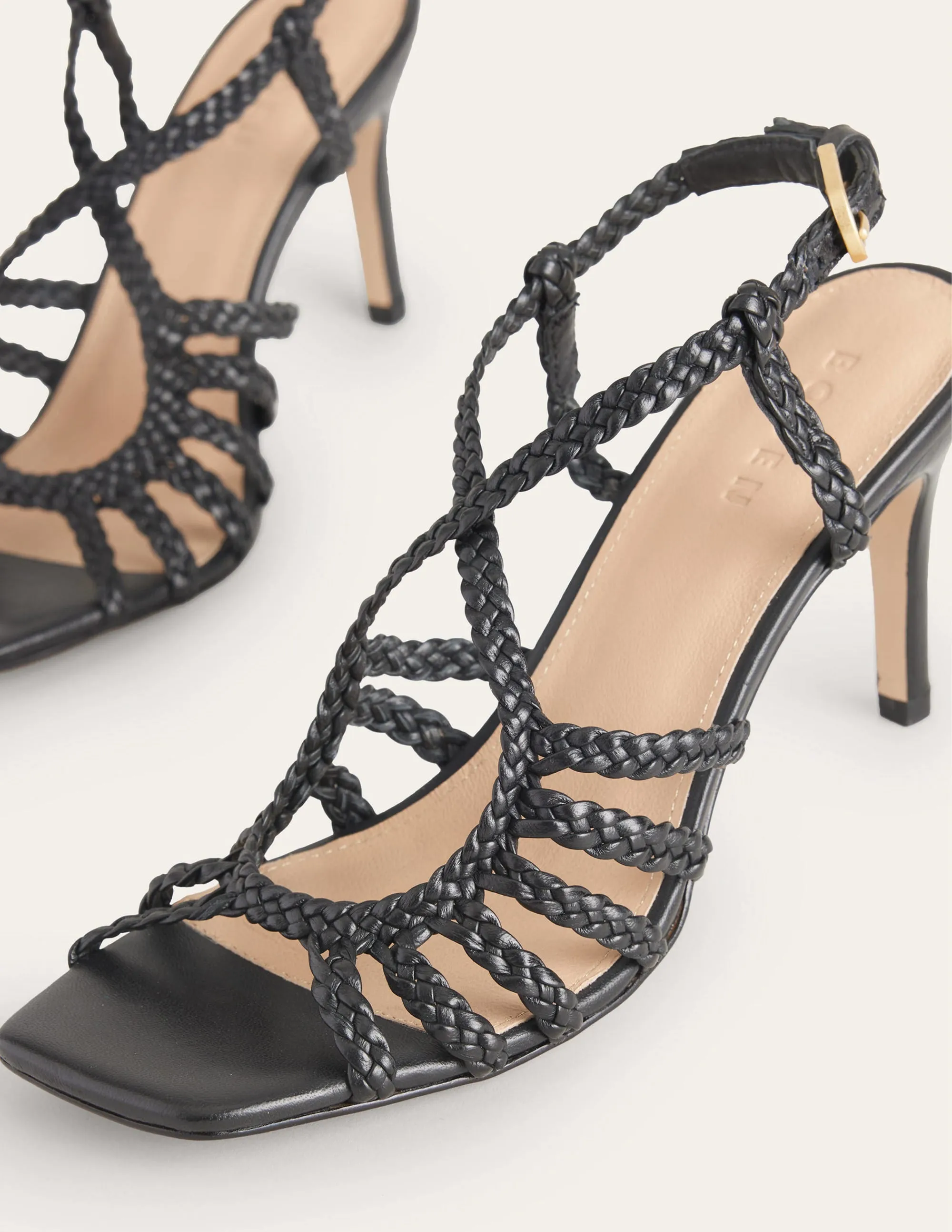 Woven Multistrap Heeled Sandal-Black